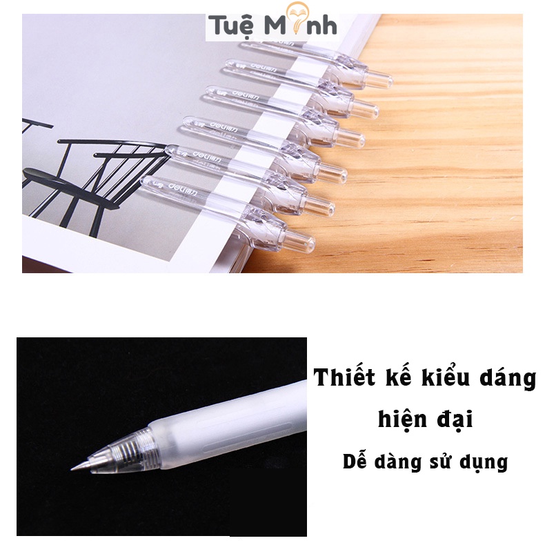 Bút gel Deli trong suốt nét 0.5mm Vpp Tuệ Minh, ruột refill bút bi nước Deli thay thế màu Xanh/ Đen