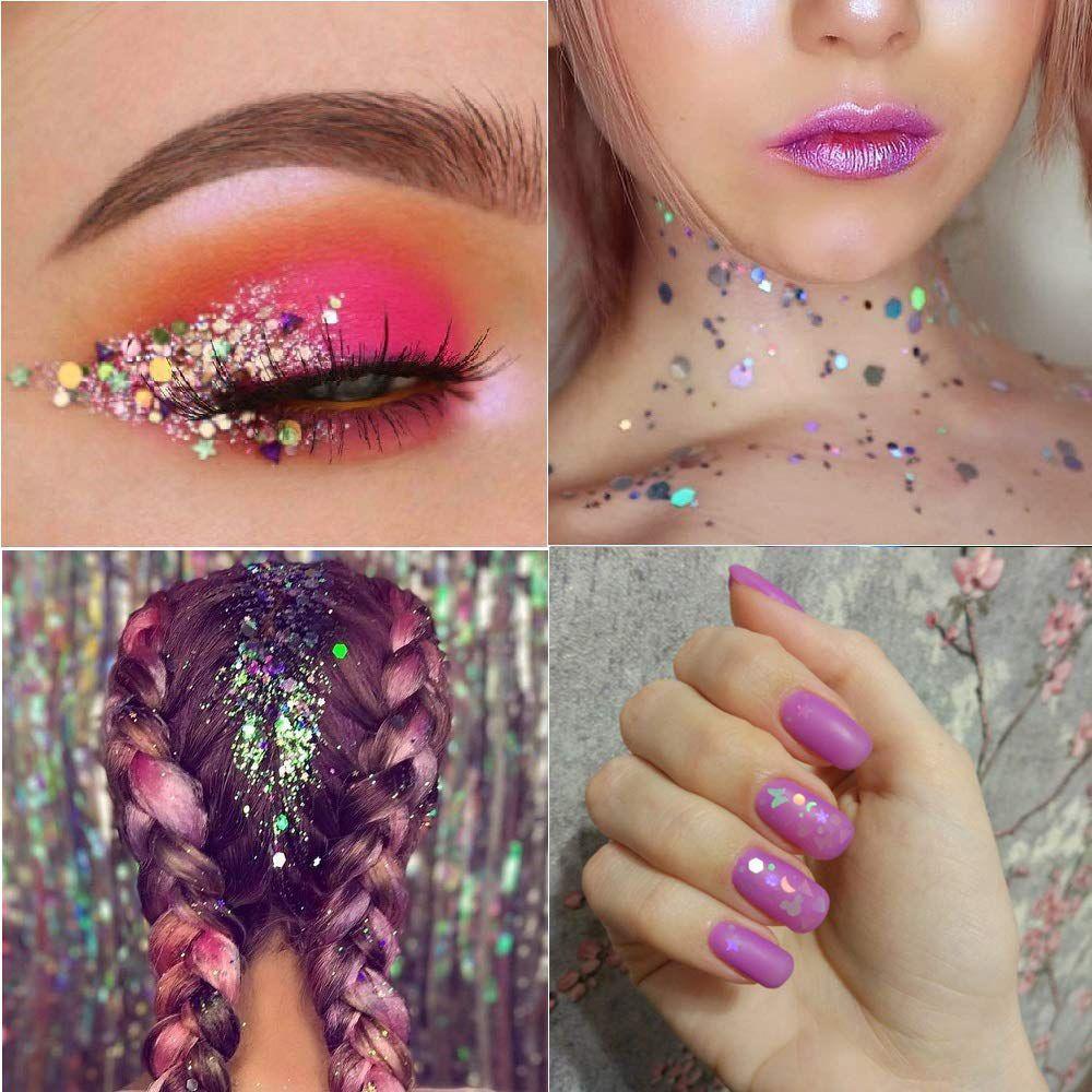 Hộp Sequin Lục Giác Lấp Lánh Hình Trái Tim / Mặt Trăng / Trái Tim Trang Trí Móng Nghệ Thuật