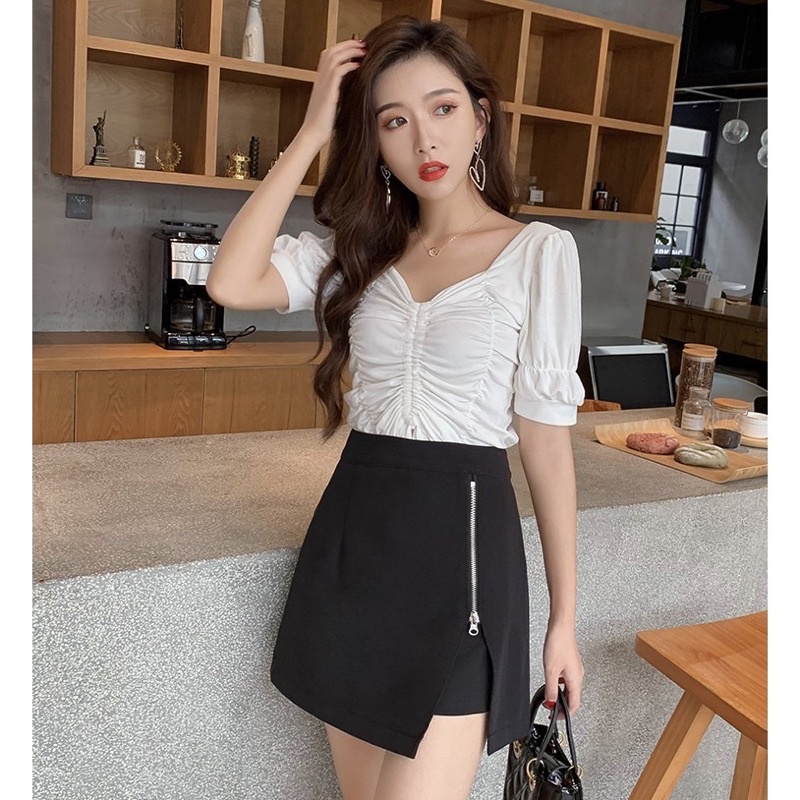 Quần sooc giả váy nữ cạp cao, Quần váy có khóa cạnh siêu xinh V186(có ảnh thật)