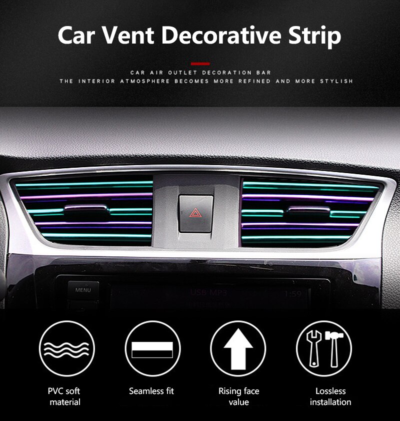 Bộ 10 Dải Crom 20cm Hình Chữ U Dùng Trang Trí Lỗ Thông Gió Xe Hơi