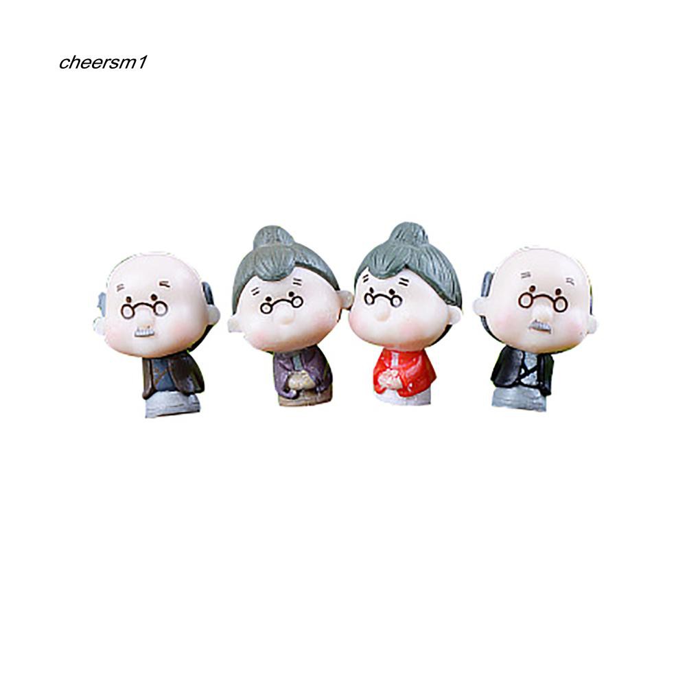 Set 4 búp bê ông bà lớn tuổi làm bằng gỗ cho trang trí sân vườn