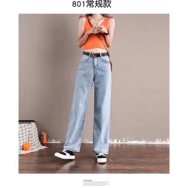 Quần jean bò nữ ống xuông rộng lưng cao cạp cao đẹp màu xanh nhạt sky hot 2022 HoHaJean22 | BigBuy360 - bigbuy360.vn
