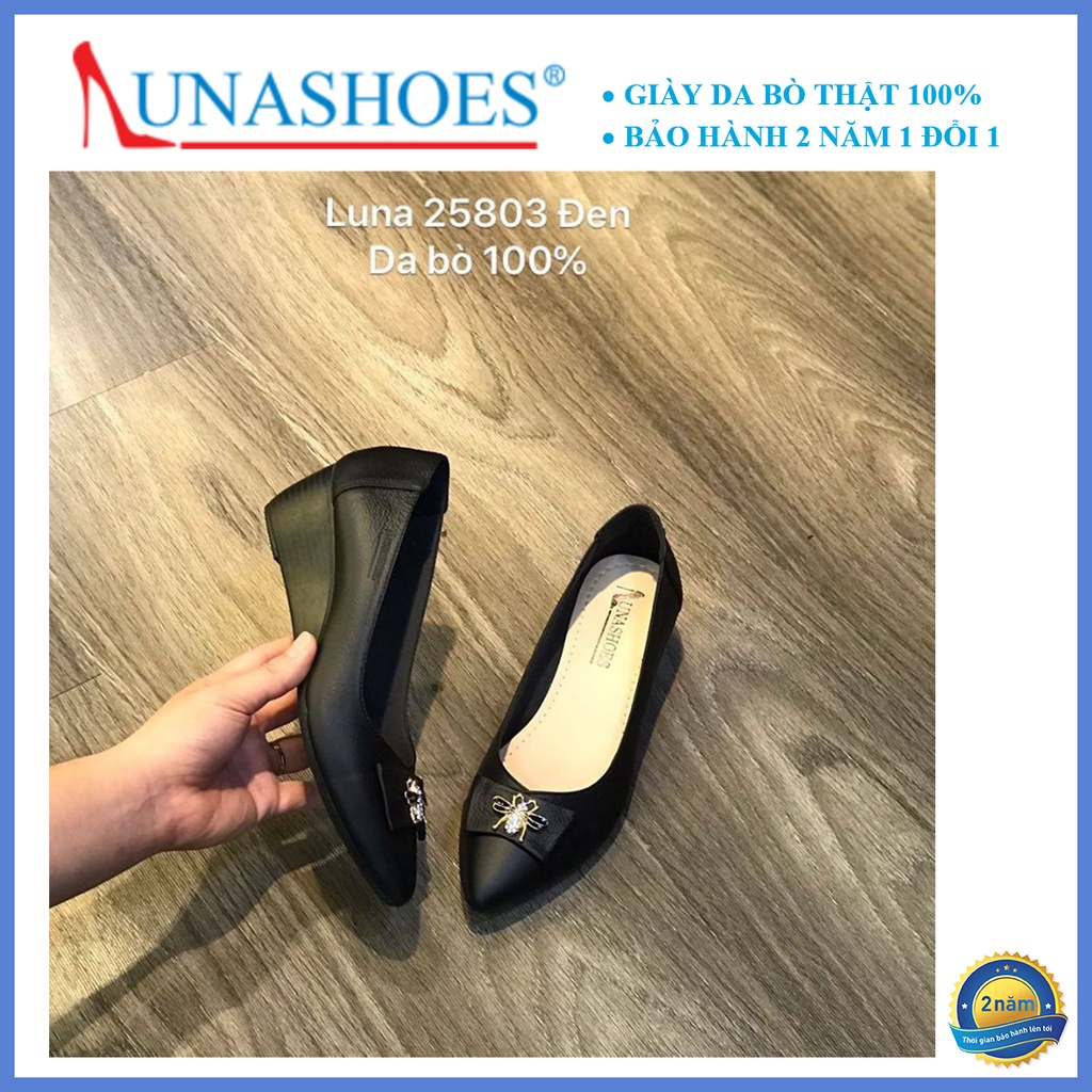 Giày đế xuồng nữ mềm 5p con ong Lunashoes (25803) giầy mũi nhọn da thật cao cấp dễ đi kiểu Hàn quốc nhiều màu