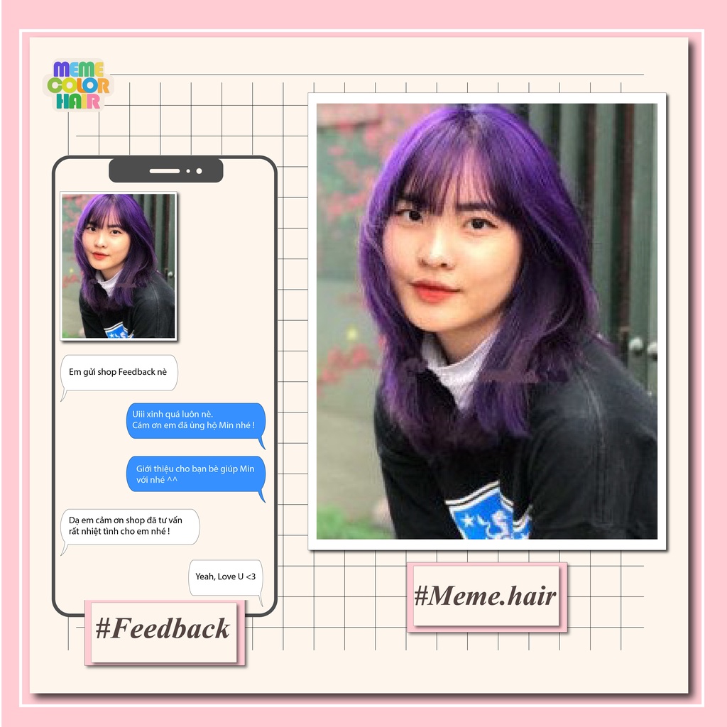 Thuốc nhuộm tóc màu Tím Blue Violet , tặng kèm oxy trợ dưỡng và bao tay