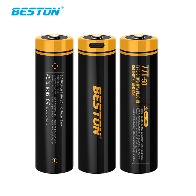 Pin Sac 21770 5000mAh cho đèn pin LED công suất cao Beston dòng xả lớn, pin dự phòng, xe điện, Pin 21770-T50 Type-C
