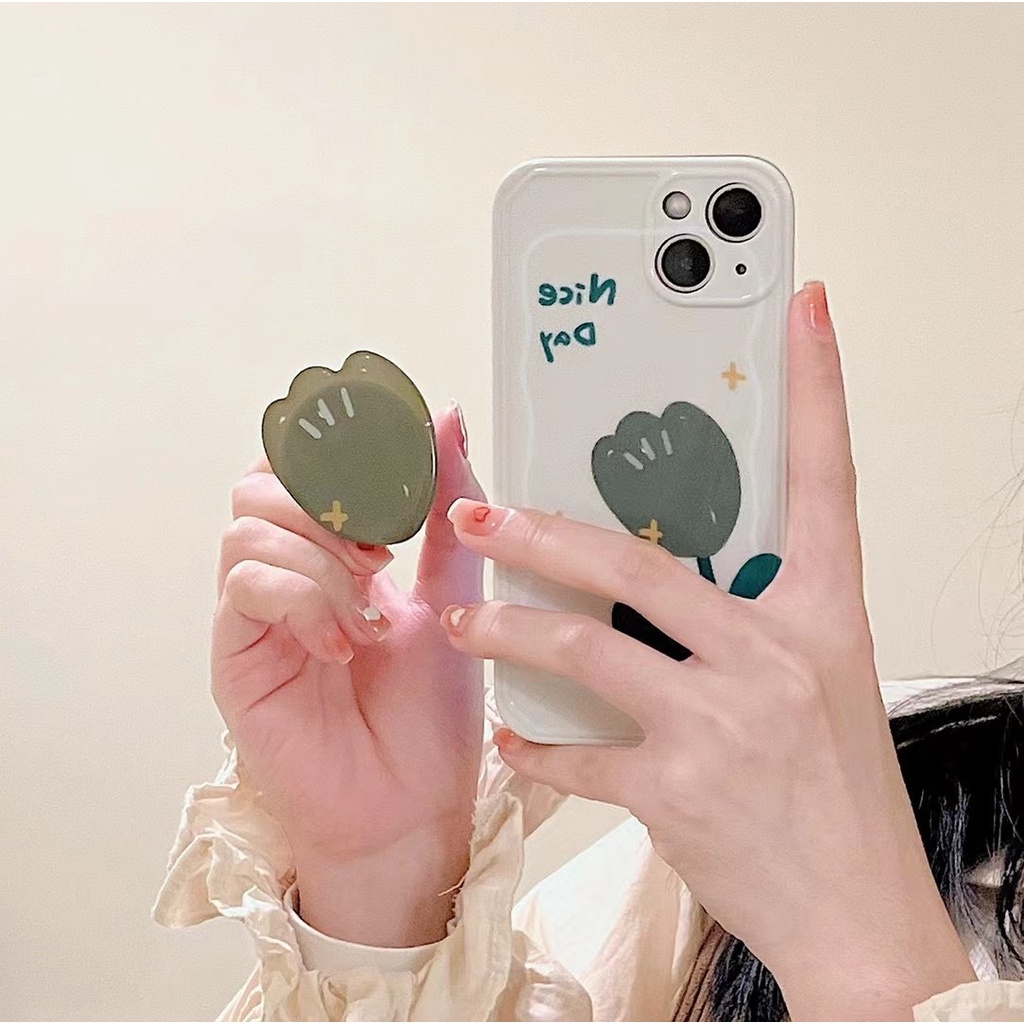 Ốp Điện Thoại tpu Mềm Họa Tiết Hoa Tulip Màu Xanh Dương Gắn Giá Đỡ Cho iphone 13 pro max ins12 pro max 11 pro max xsmax