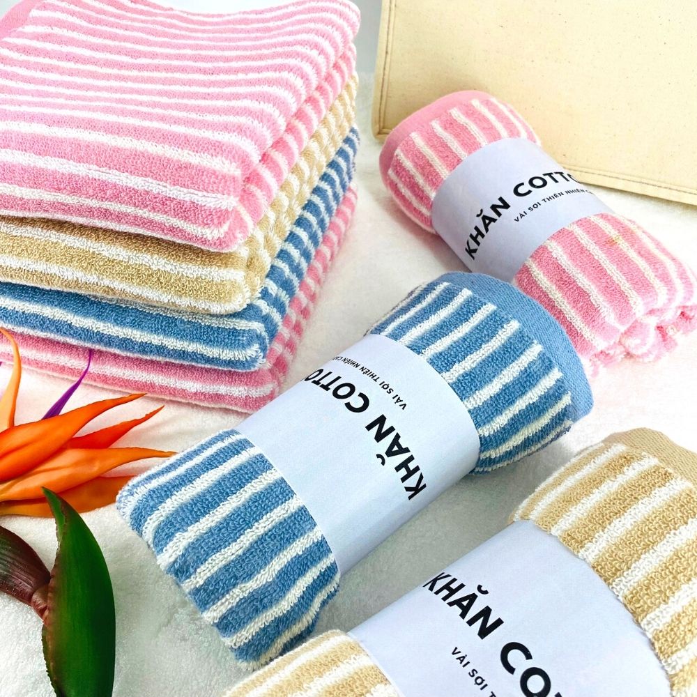 Khăn Tắm Cotton Cao Cấp Sọc Dọc Thiện Phú 60*120*345g, Khăn Đa Năng L379 Bông Sợi Tự Nhiên Thấm Nước Tốt