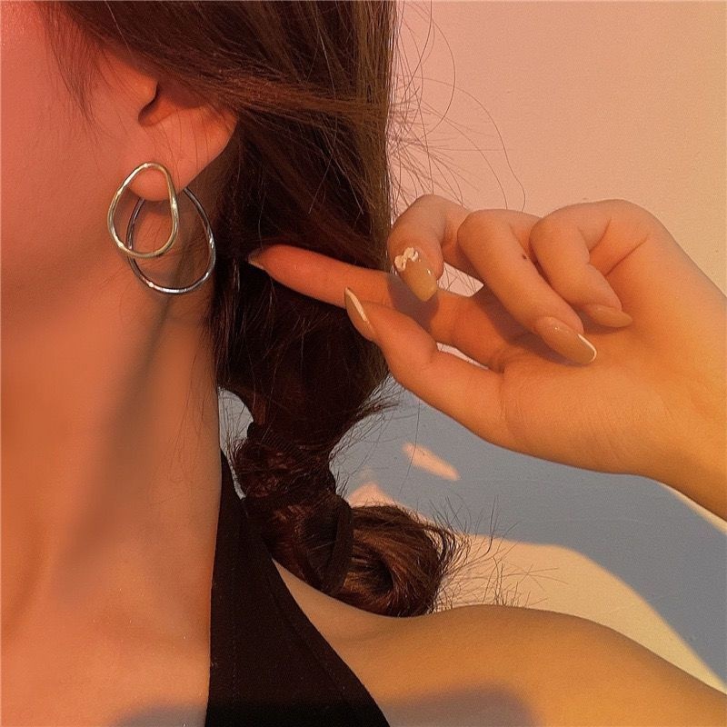 Bông Tai Kim Loại Hình Trứng Phong Cách Âu Mỹ INS