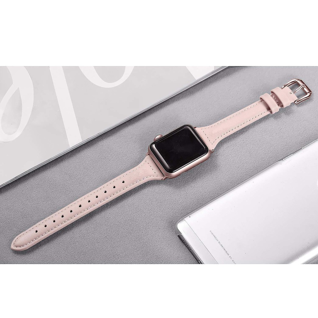 Dây đeo đồng hồ thông minh bằng da màu hồng mỏng kiểu nữ cho Apple Watch Band 40mm 44mm 38mm 42mm Series 7 6 SE 