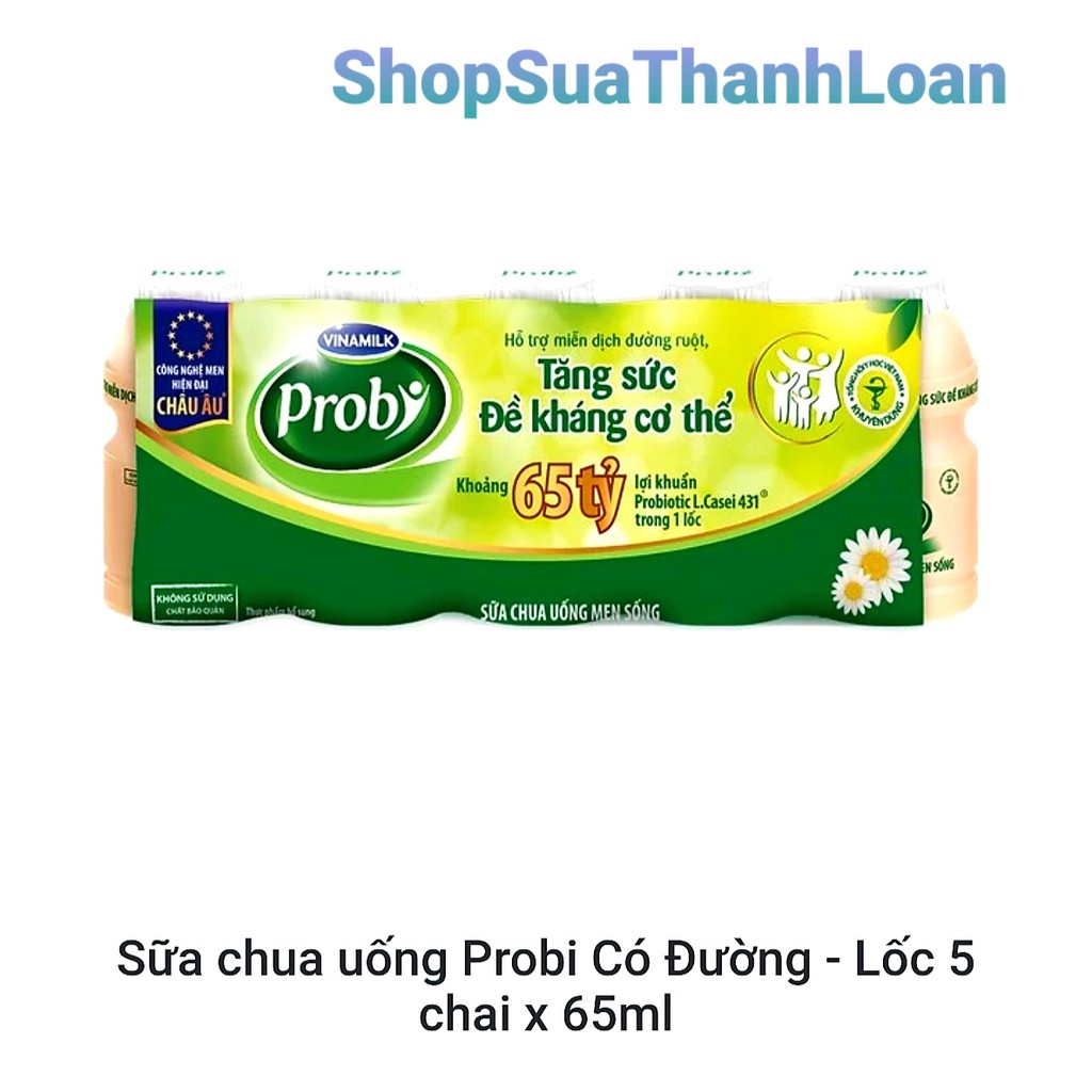 SỮA CHUA UỐNG PROBI CÓ ĐƯỜNG - LỐC 5 CHAI 65ML