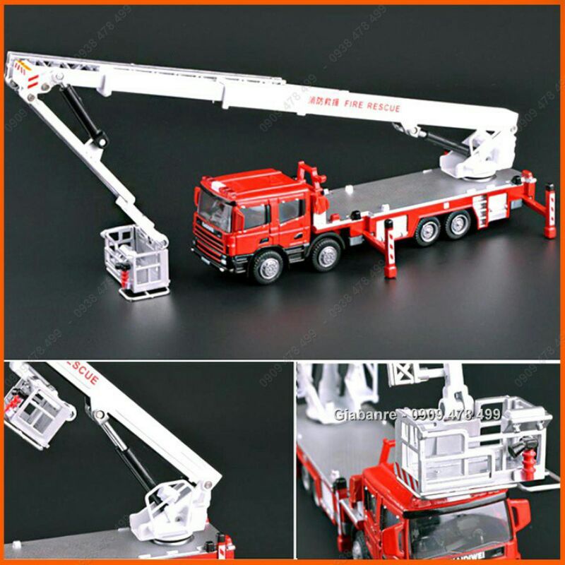 Mô Hình Kim Loại Xe Cứu Hỏa Thang Xếp Gấp Tỉ Lệ 1:50 –KDW - 9925