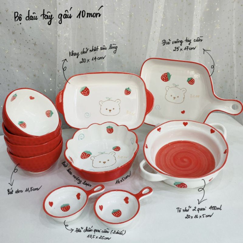 🍓Set bát đĩa dâu, gấu 🐻có tách lẻ