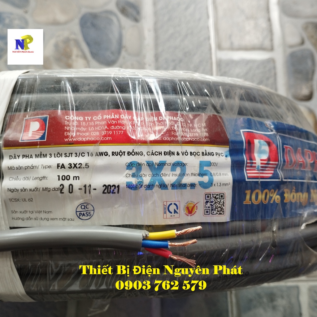 Dây Cáp Điện 3 Pha Lõi  - Giá Bán Lẻ 01 Mét Dây Pha Tròn Xám 2 Lớp Vỏ Bọc PVC