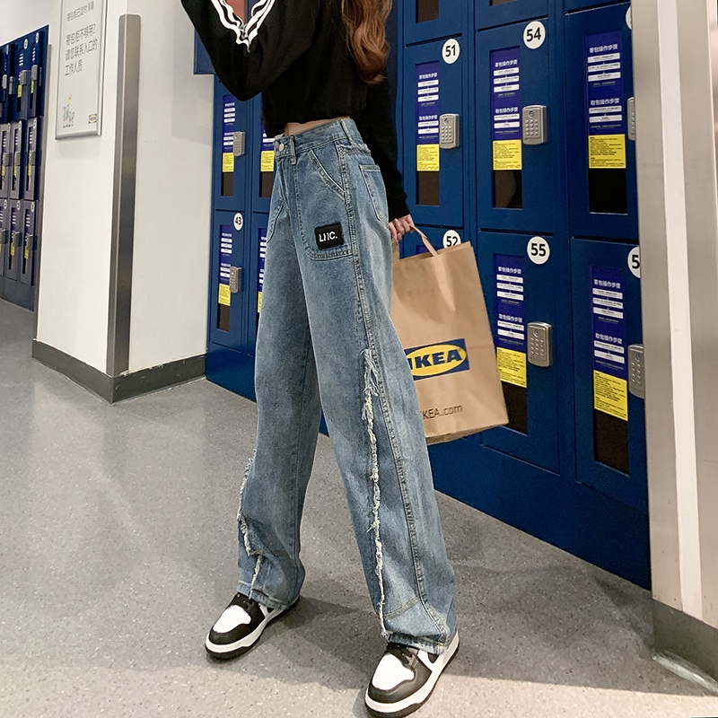 Quần jeans dài ZHELIHANGFEI ống rộng thời trang dành cho nữ