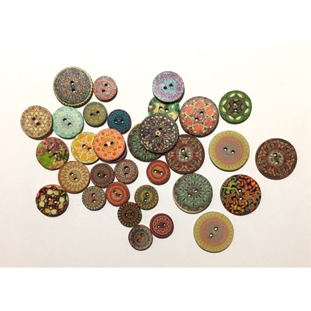 Set 10 Nút Gỗ Vintage Size 15mm, 20mm, 25mm - Phụ kiện trang trí, thêu thùa, may mặc