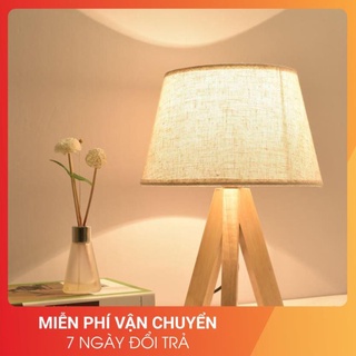 Đèn ngủ gỗ để bàn - đèn ngủ để bàn - đèn trang trí phòng ngủ cao cấp Vintage 3 chân độc đáo
