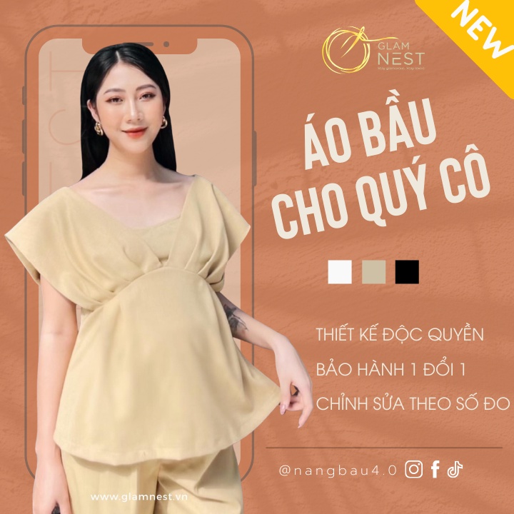 Set Áo Quần Bầu Thiết Kế Đồ Bầu Công Sở Đẹp Big Size Glam Nest AS011