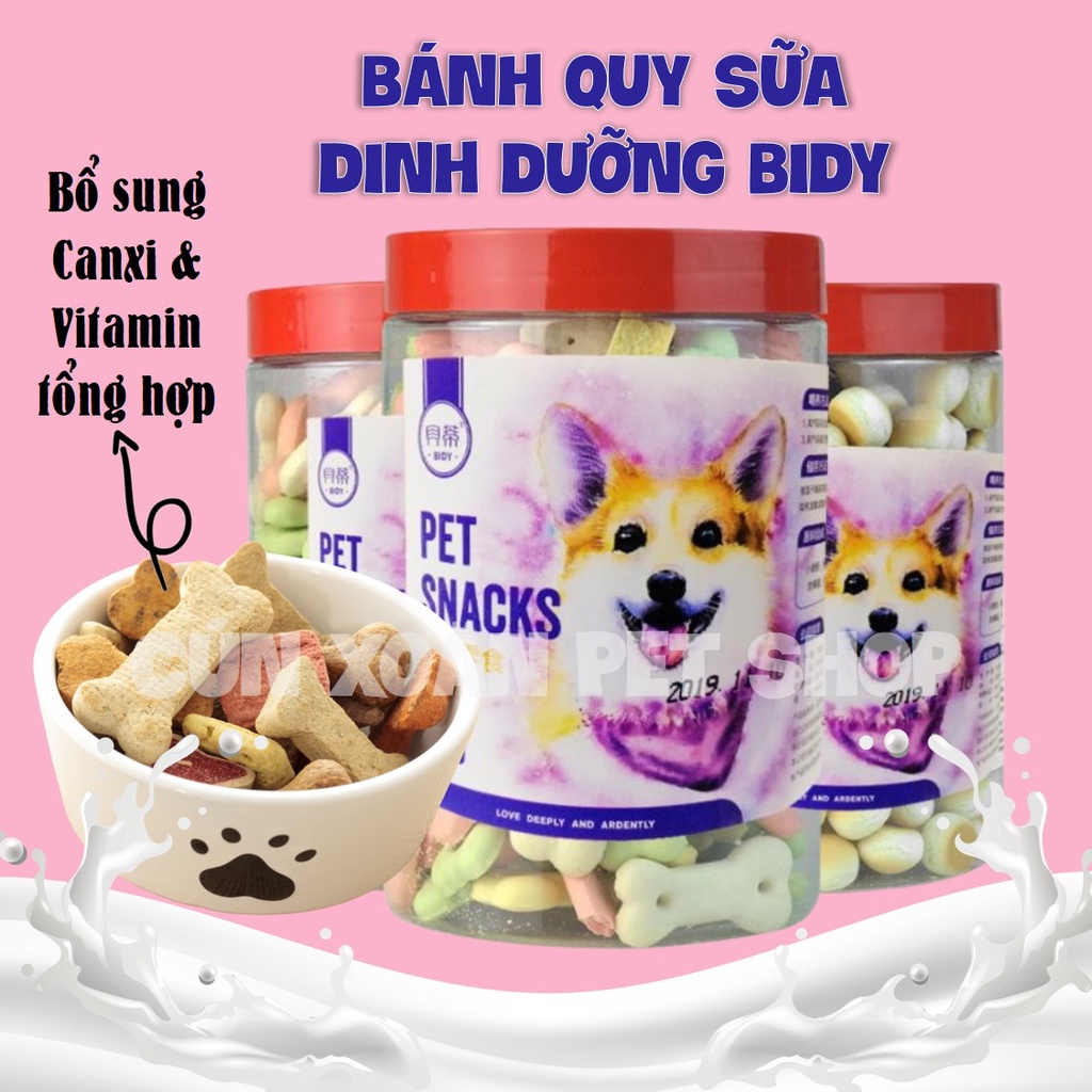 Bánh quy sữa dinh dưỡng Bidy (Hộp 200gr) bánh thưởng cho chó mèo