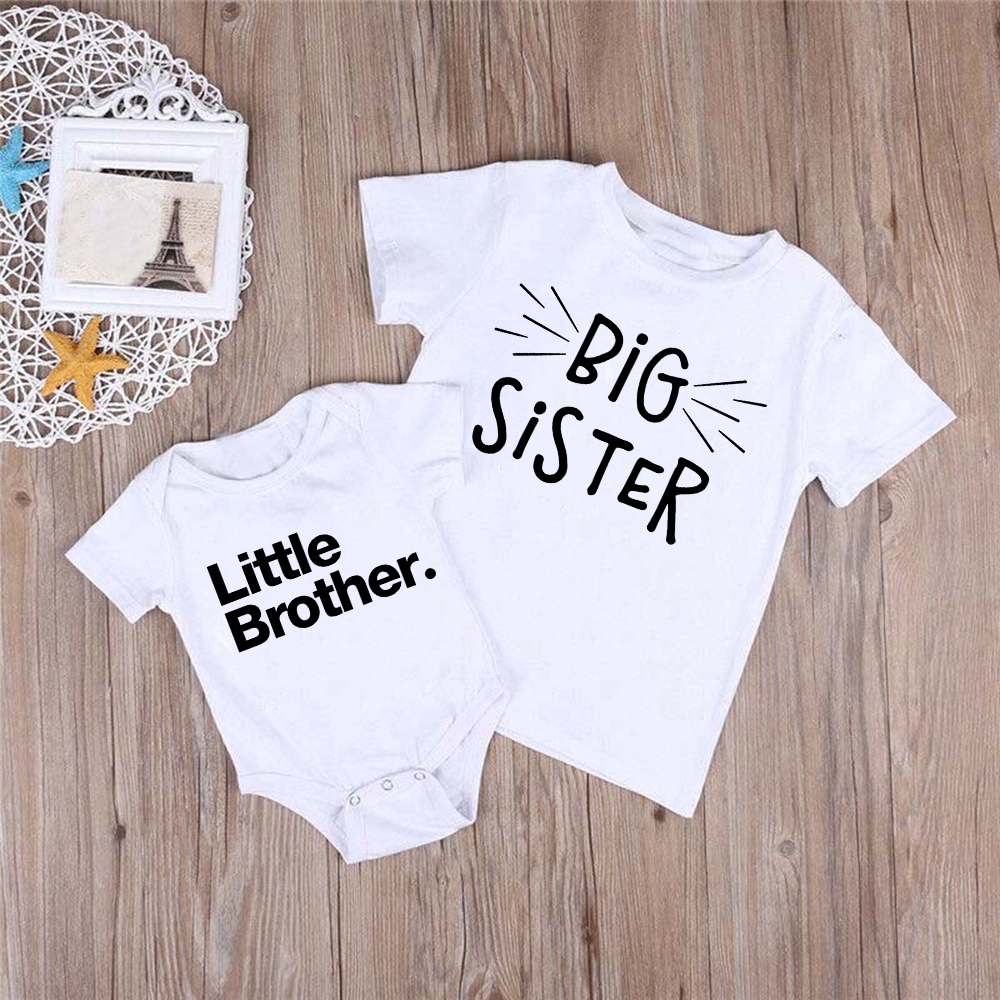 Bộ Áo Liền Quần Mùa Hè In Chữ big sister little brother Dành Cho Bé Trai Gái