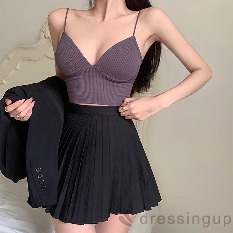 Áo Croptop Hai Dây Cổ Chữ V Sâu Màu Trơn Thời Trang Mùa Hè Cho Nữ