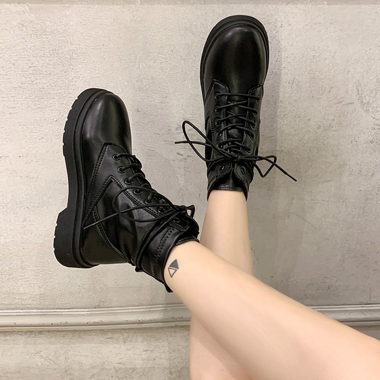 Giày bốt nữ Martin cổ thấp 💥BÁN CHẠY - GIÁ RẺ💥 giày bốt đen nữ phong cách Ulzzang đế cao 2cm | BigBuy360 - bigbuy360.vn