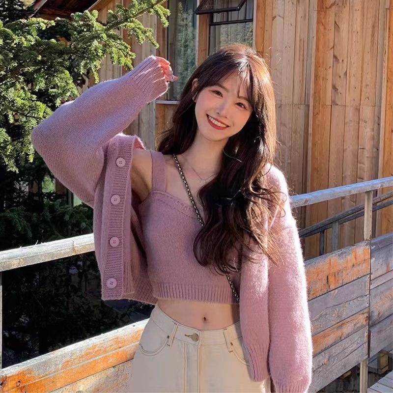 Áo croptop tay dài  áo len kiểu nữ Áo Khoác Cardigan Len Hai Dây Phong Cách Thời Trang Mùa Thu 2022 Mới