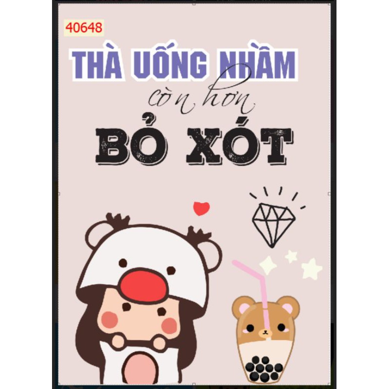 Combo 3 bức tranh Lụa dán quán trà sữa 3d trang trí quán KT 40x80cm x 3 tấm