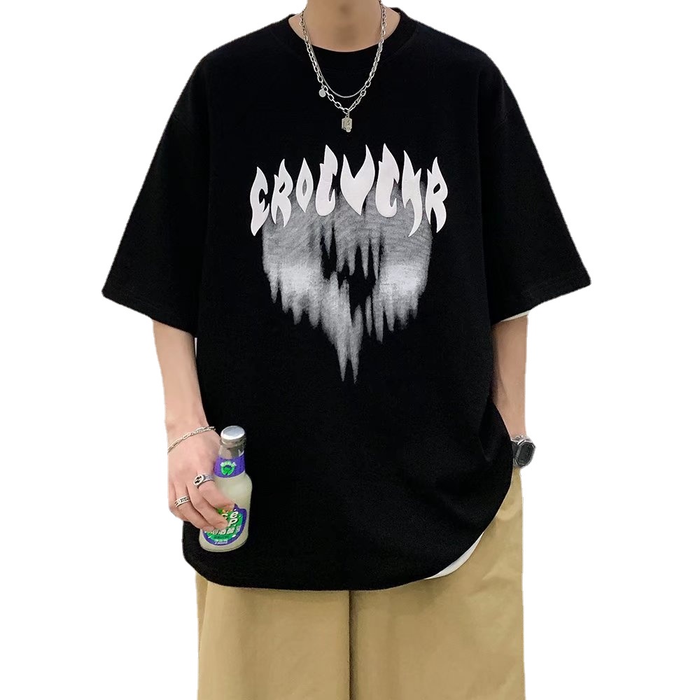 Áo Thun Tay Ngắn Dáng Rộng In Chữ Phong Cách Hip Hop Hồng Kông Thời Trang Mùa Hè Cá Tính Cho Nam