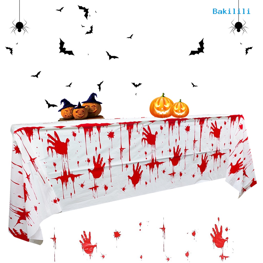Khăn Trải Bàn Hình Chữ Nhật In Dấu Tay Máu Chống Nước Giặt Được Trang Trí Halloween