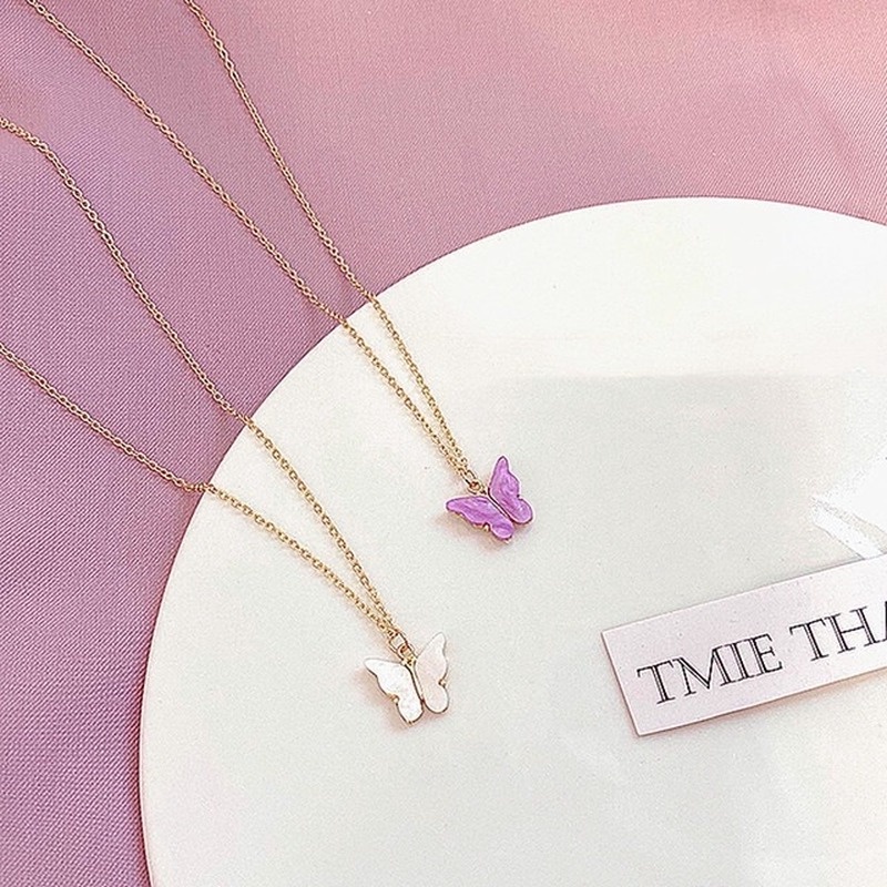 Vòng cổ Mặt Hình Bướm Nhiều Màu Phong Cách Hàn Quốc Cho Nữ