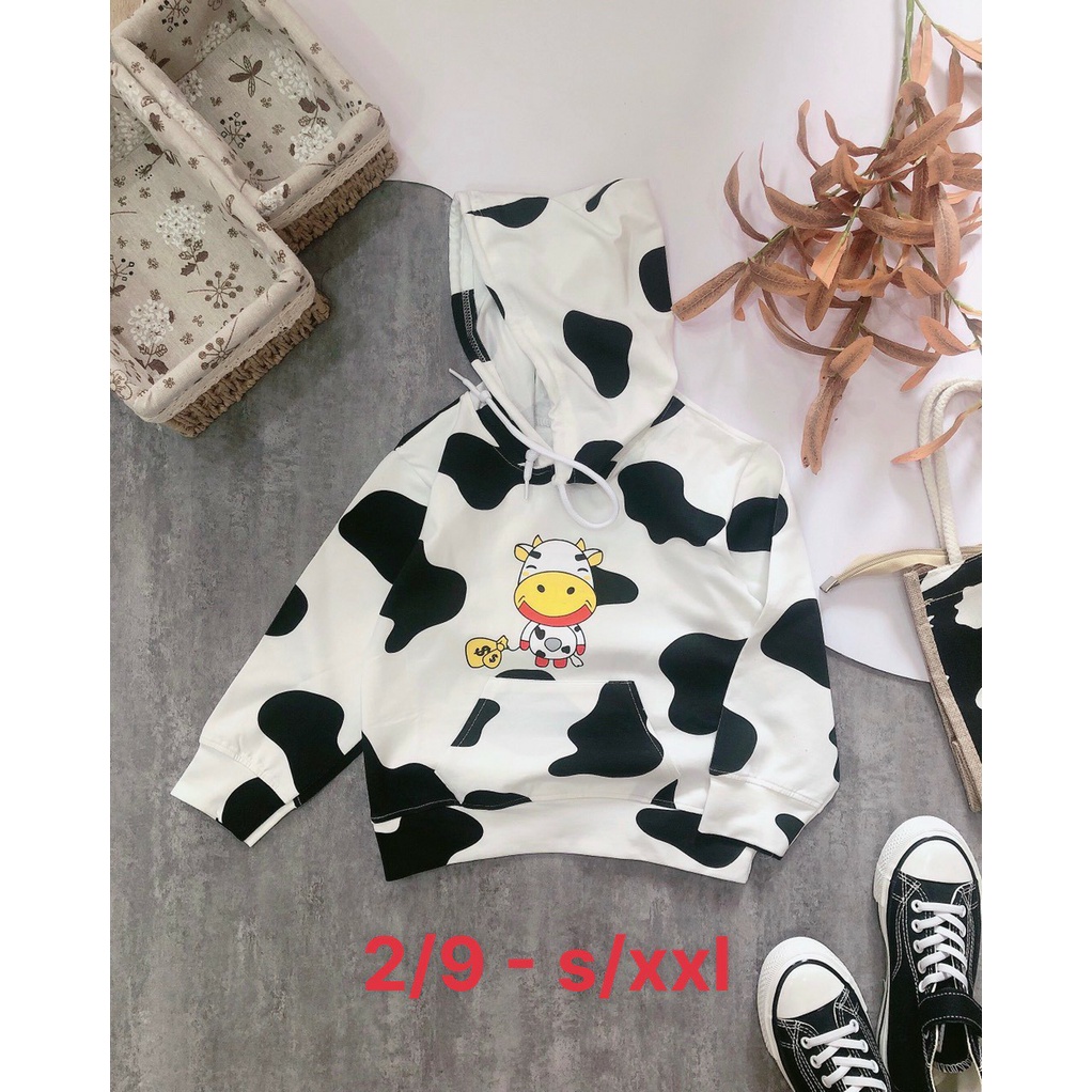 [FLASH SALE] Áo thun hoodie cho bé trai và bé gái mẫu Bò sữa dễ thương