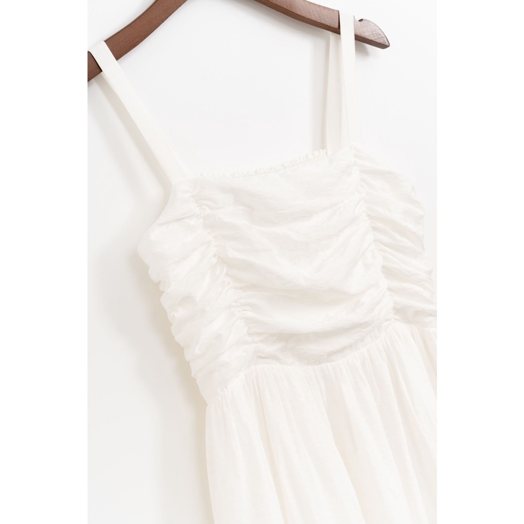 Váy 2 dây dáng dài nữ nhún ngực trắng MADELEN