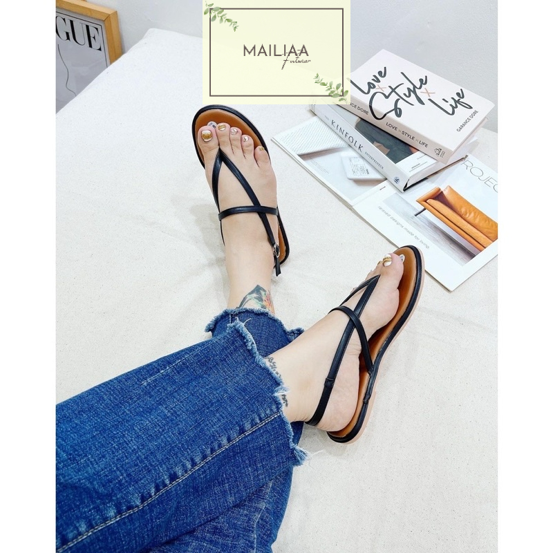 Sandal nữ xỏ ngón, sandal nữ, sandal đế xẹp nữ MAILIAA quai kẹp dây ngang 5 màu
