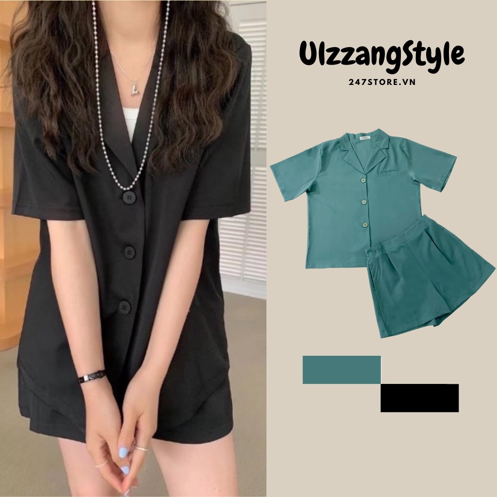 Set 2 món Blazer & Quần Short Màu Trơn Thời Trang Mùa Hè Cho Nữ