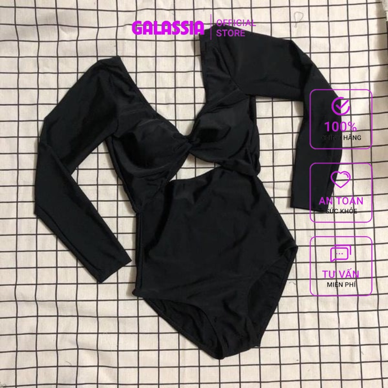 Bikini liền mảnh đồ bơi nữ tay dài nhún ngực khoét lưng khoét ngực đi biển siêu sexy GALASSIA