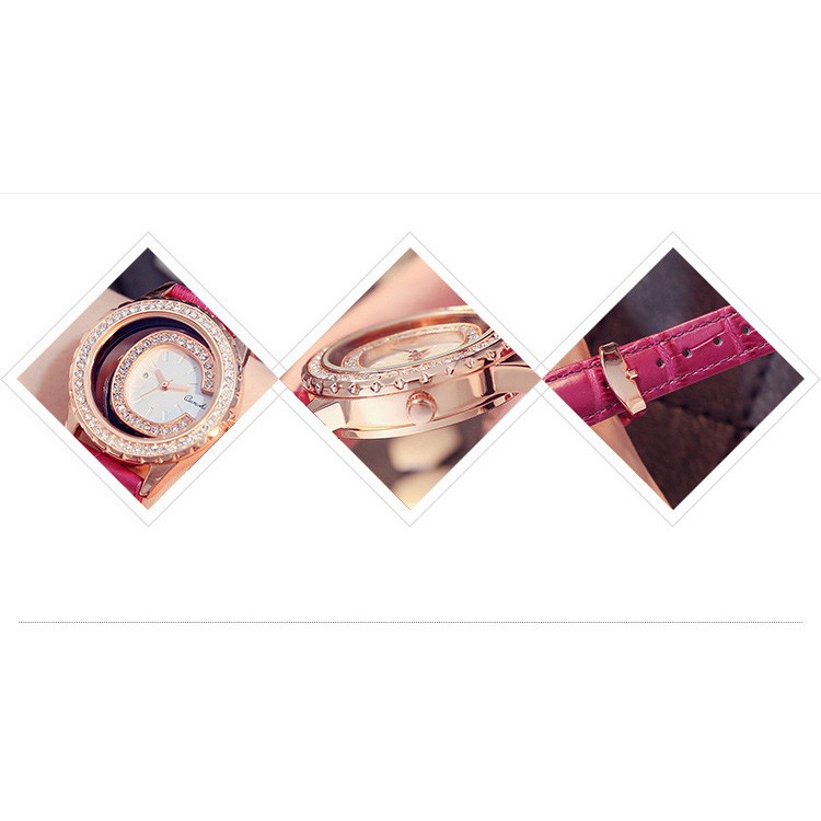 Đồng hồ nữ QUNISHI Q9988 viền đính đá sang trọng dây da cao cấp _ 5 màu dây thời trang | BigBuy360 - bigbuy360.vn
