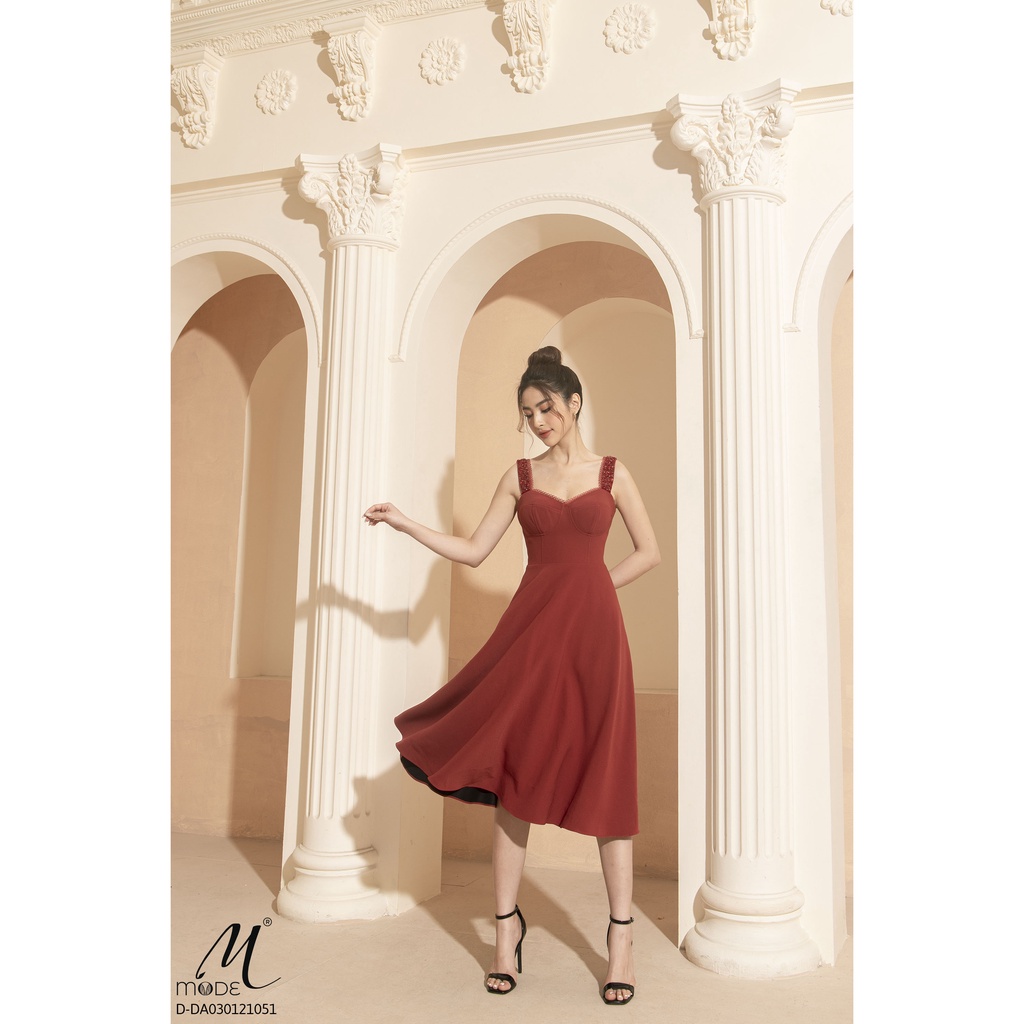 Đầm hai dây phối ren đính đá MMOutfit D-DA030121051