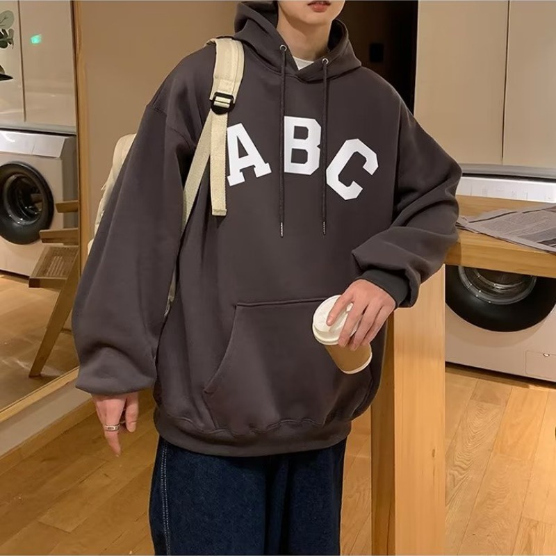 Áo Hoodie Tay Dài Dáng Rộng In Chữ ABC Màu Be Hồng Cá Tính Phong Cách Mỹ Cho Nam Và Nữ M-5XL