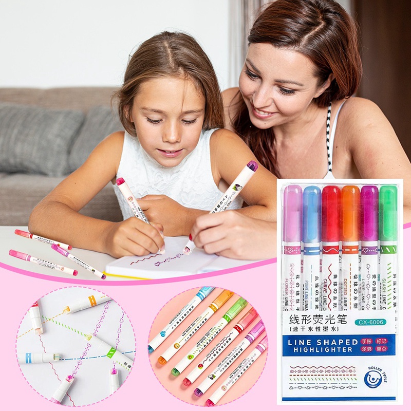 Bộ 6 Bút Đánh Dấu Đầu Lăn Nhiều Màu Sắc