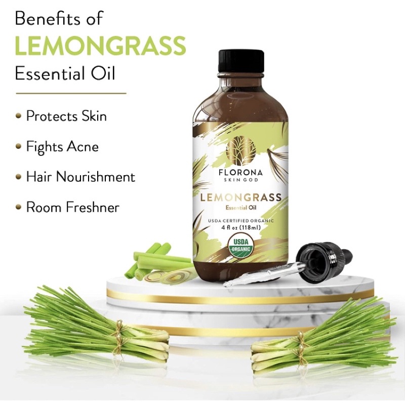 Tinh dầu sả chanh 100% nguyên chất organic Florona Lemongrass Essential Oil USDA 118ml USA