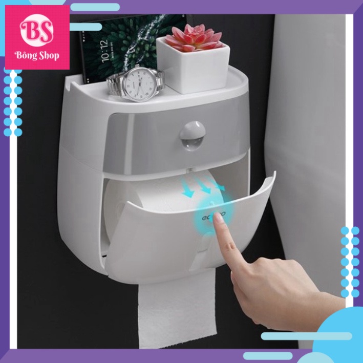[NEW] Hộp treo đựng giấy dọn dẹp dán ốp tường chống thấm nước có khay cất đồ Ecoco 1804