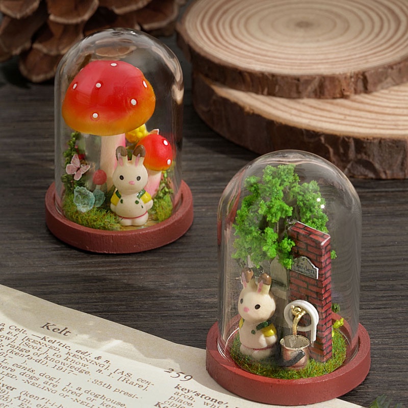 Nhà búp bê lồng kính lắp ráp mini siêu dễ thương cực kì dễ ráp cho người mới chơi tặng kèm keo dán và dụng cụ lắp ráp