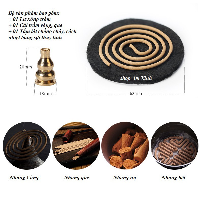 LƯ HƯƠNG ĐỐT TRẦM BẰNG ĐỒNG ĐÚC NGUYÊN KHỐI
