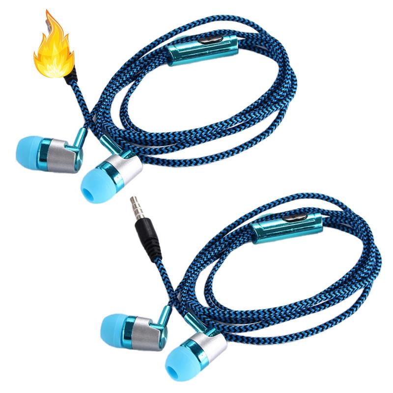 Set 2 tai nghe nhét tai H-169 3.5mm MP3 MP4 âm thanh siêu trầm có dây bện thông dụng