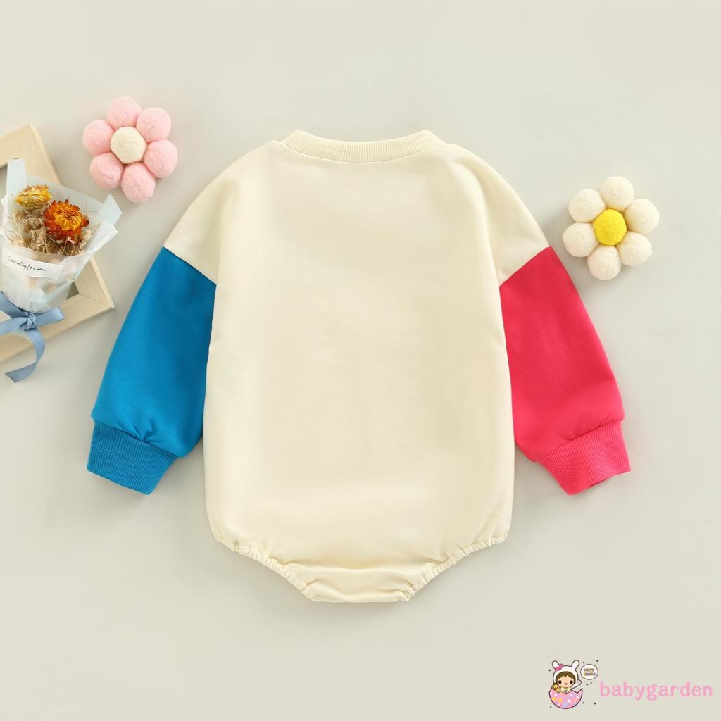 Áo Liền Quần Tay Dài Cổ Tròn In Chữ Màu Sắc Tương Phản Thời Trang Cho Bé Gái 0-18 Tháng Tuổi