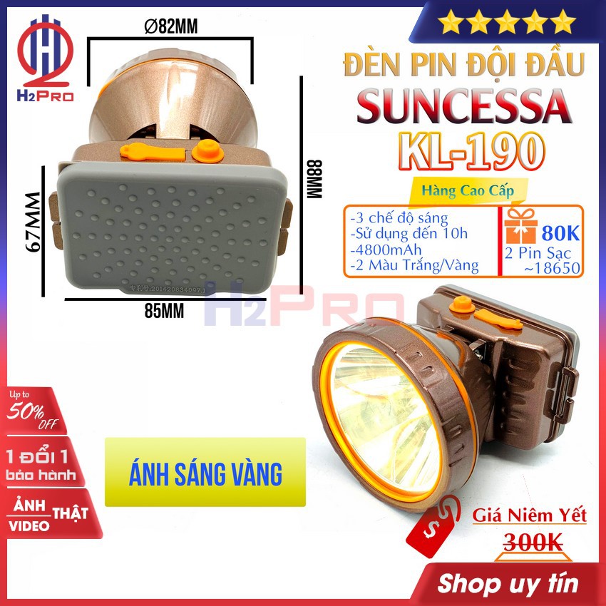 Đèn pin đội đầu siêu sáng 45W SUNCESSA KL-190 H2Pro cao cấp-4800mah-10h sử dụng-3 chế độ sáng (tặng 2 pin sạc 18650 80k)