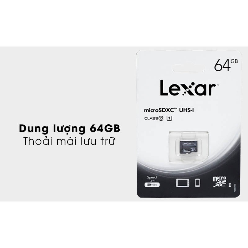 Thẻ nhớ Lexar 32GB, 64GB,128GB Class 10 tốc độ 80Mb/s - Bảo hành 5 năm - Chính Hãng Mai Hoàng Phân Phối