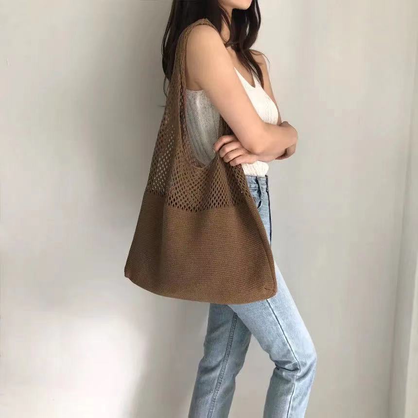 Túi xách len dệt kim phong cách retro thời trang