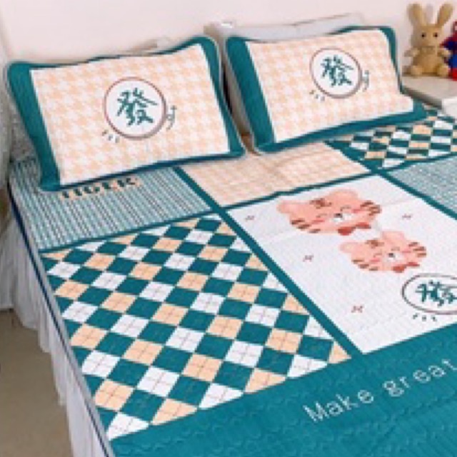 Chiếu bo chun cao su non 5D loại 1 thoáng mát ,dày dặn (tặng kèm 2 vỏ gối)