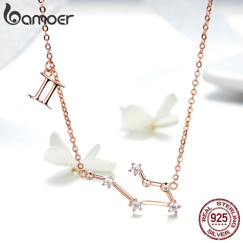 BAMOER Vòng cổ bạc 925 Mặt Chòm Sao Hoàng Đạo Đính Đá Zircon